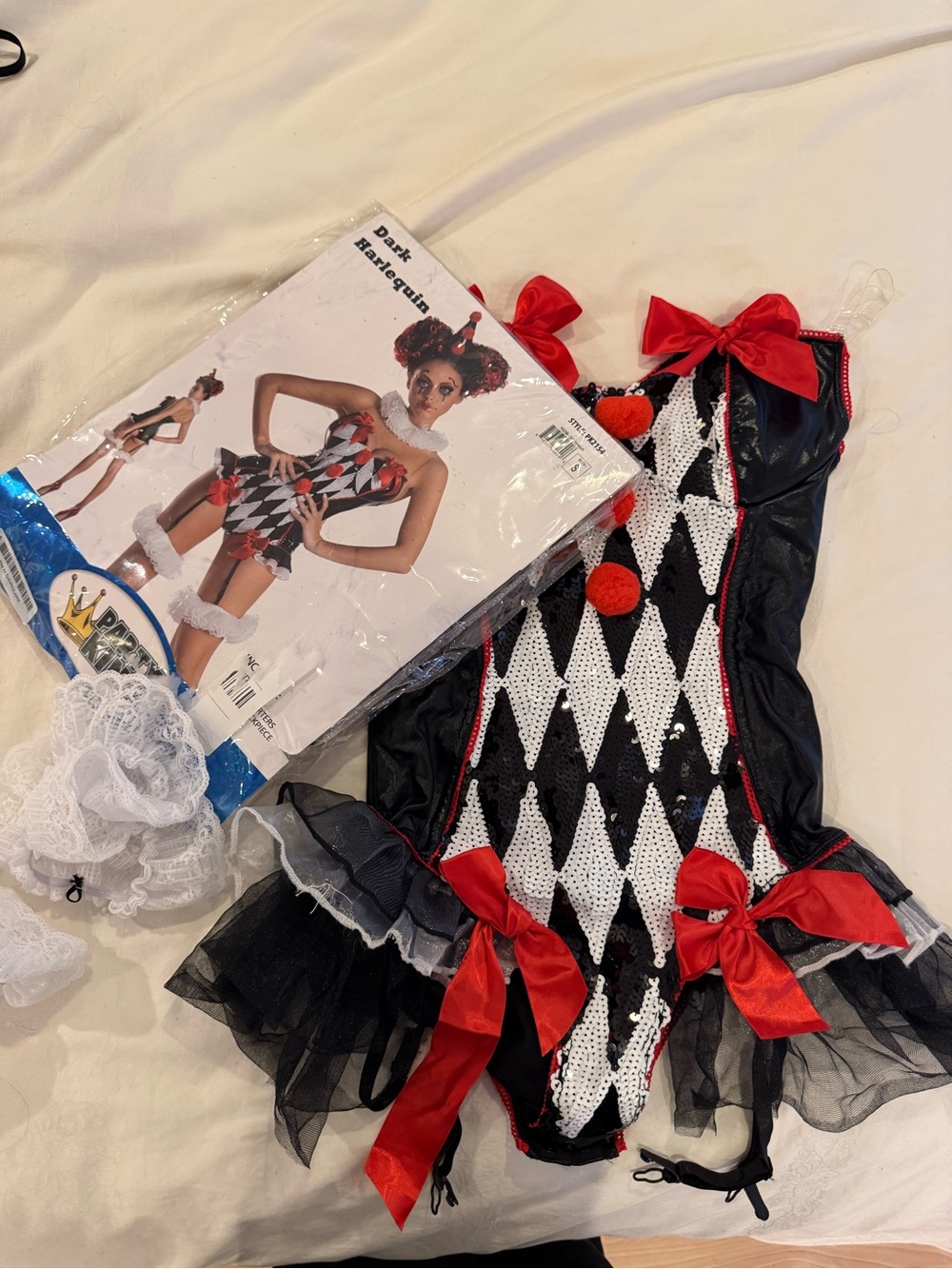 Harlequin One-Piece Costume in Black, White & Red